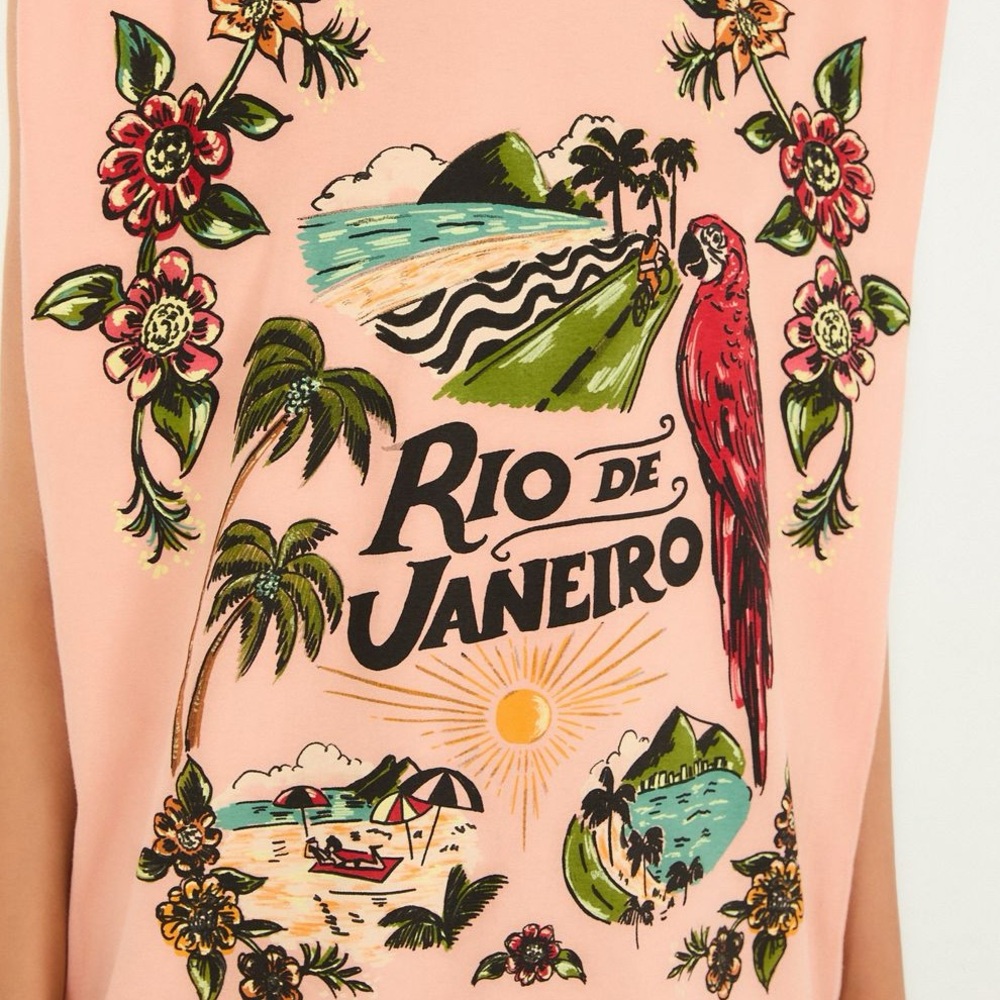 FARM Rio Brazil Rio Muscle T-Shirt Pink Size (P = Small) - Picture 11 of 13
